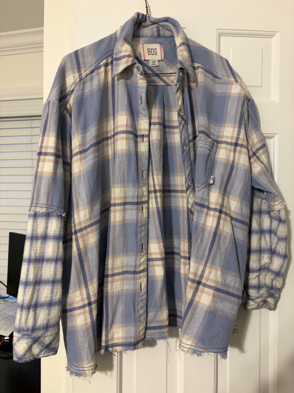 BDG Pastel Blue and Cream Plaid Flannel Shirt